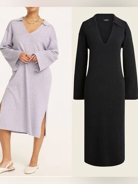 Reimagined by J.Crew Collared V-neck Black Sweater-Dress Sz Small Cotton/Wool